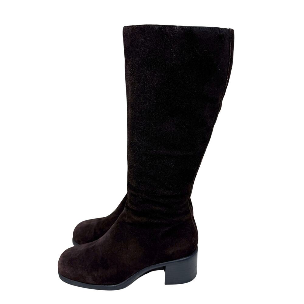 Vintage Y2K Kikit Brown Leather Square Toe Knee High Boots Women's 6.5 Side Zip - Picture 3 of 9
